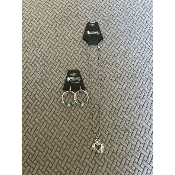 Attitude Jewelry Montana Silversmiths Hoop Earrings & Necklace Turquoise Western - Picture 2 of 10